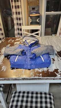 Abercrombie Kids Blue and Grey Sherpa Lined Hooded Puffer Jacket Size 15/16